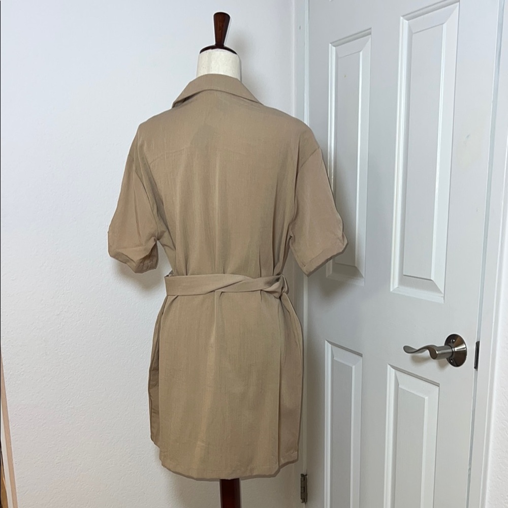 Fashion Nova Tan Button-Up Dress with Belt - Picture 7 of 7